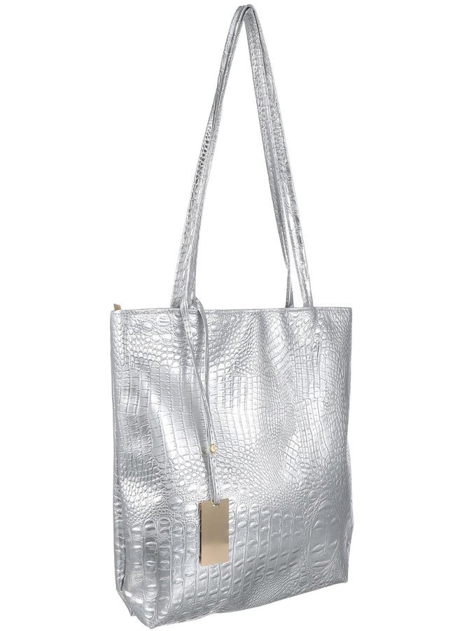 BESTYASH Large Capacity Pattern Handbag for Women Silver Pu Tote Shoulder Bag with Handle for Travel Work Shopping - Image 1